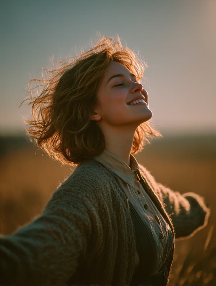A person outdoors, uplifted and letting go